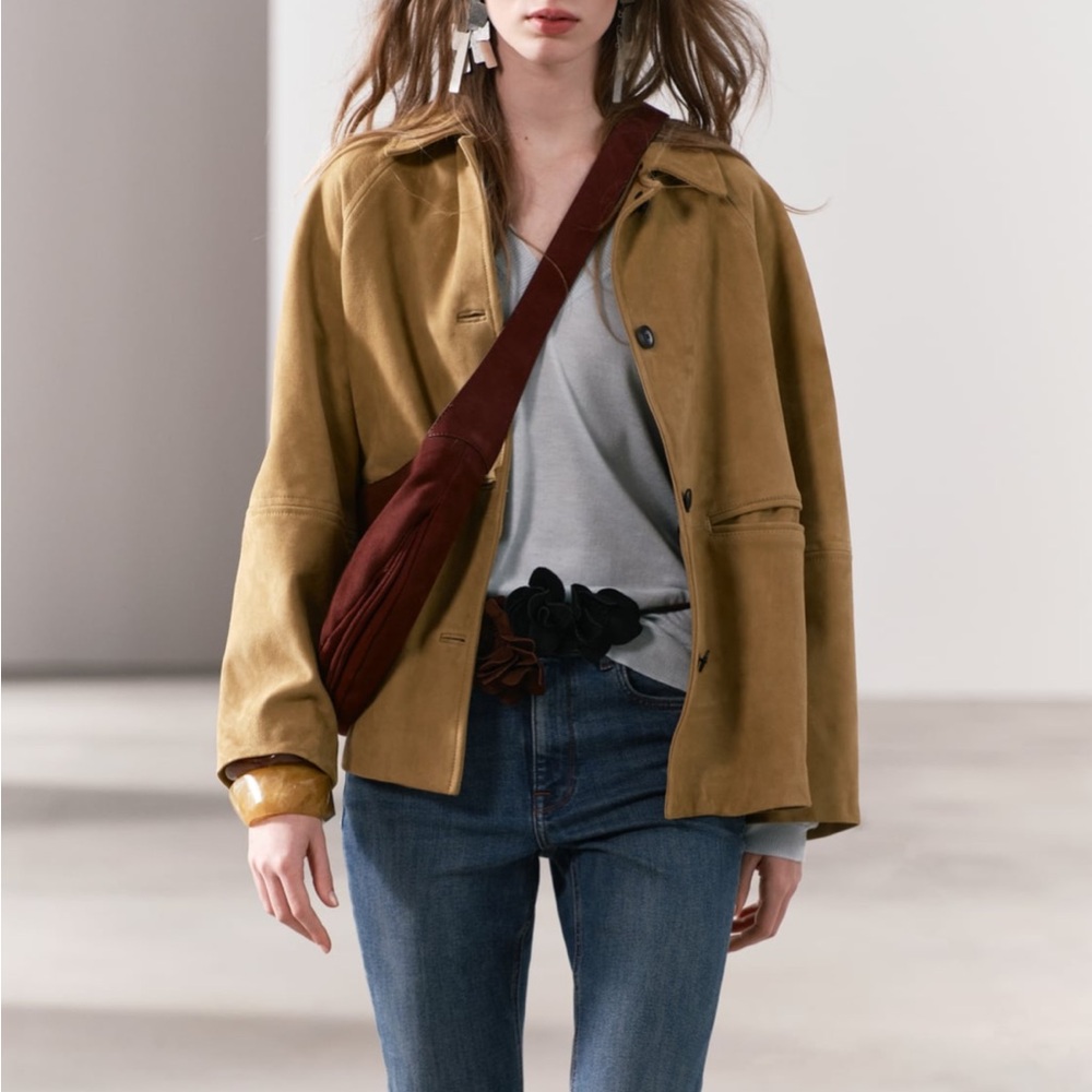 Zara 100% genuine suede leather jacket size L